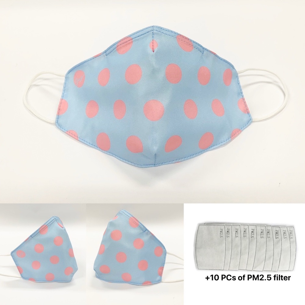Polka dot face mask +filters, noseWire, waterProve